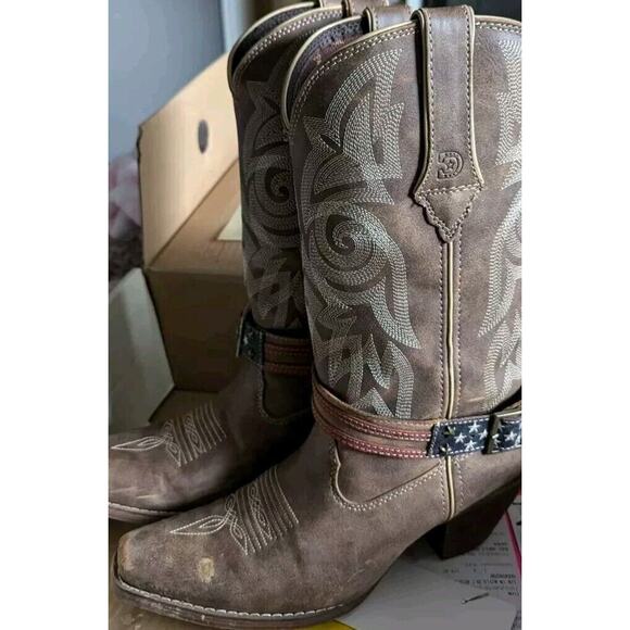 Durango Crush American Flag Strap Cowboy Boots Women 7.5 Brown Western Rodeo - Picture 12 of 16